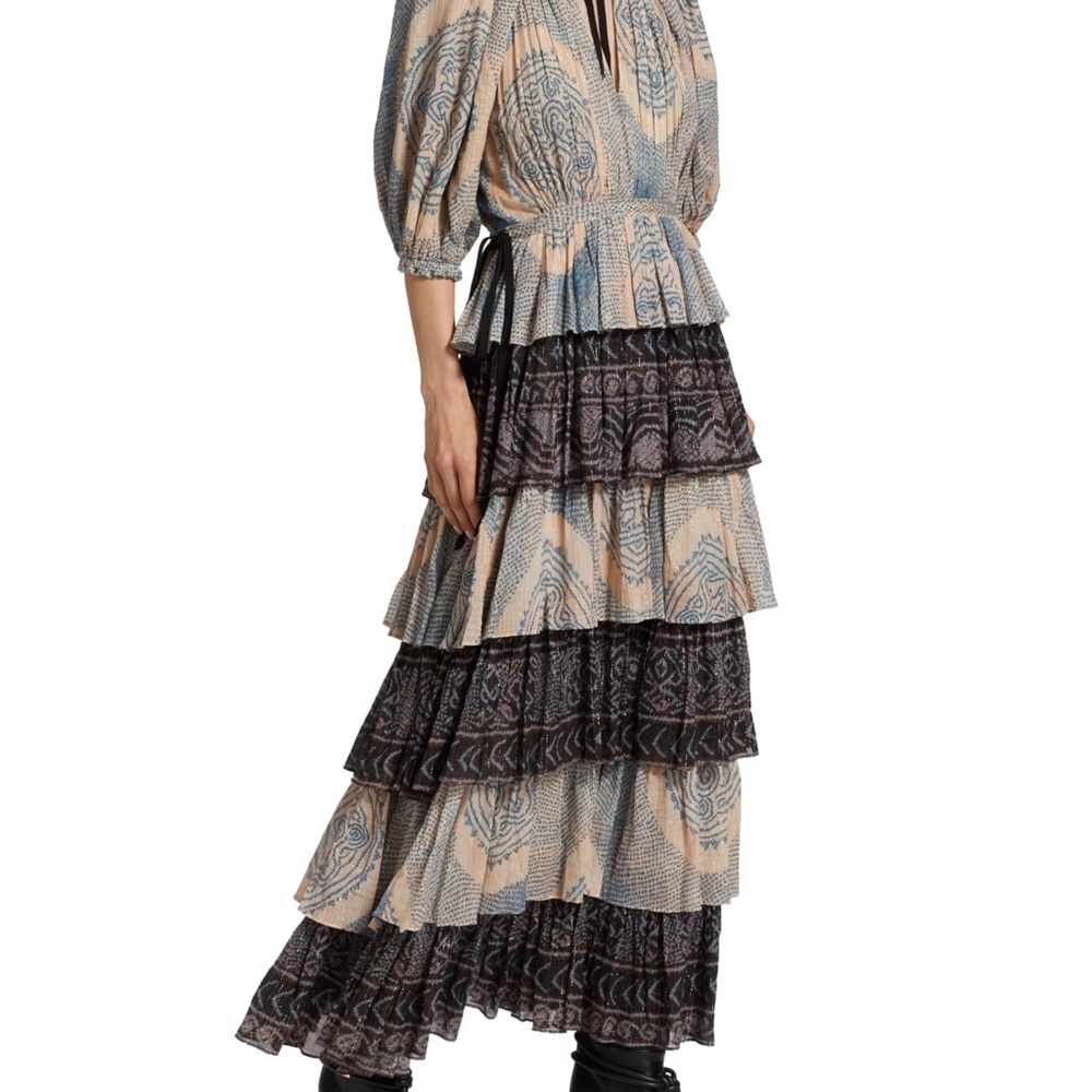 Ulla Johnson emi printed tiered maxi dress moonstone size 4 new with tags
